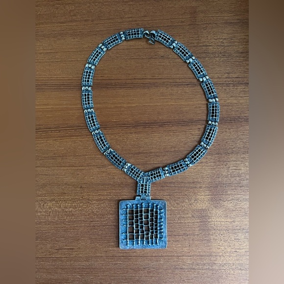 Rare Robert Larin Necklace Brutalist Modernist Art Canadian Textured Pewter 60's - Picture 5 of 11